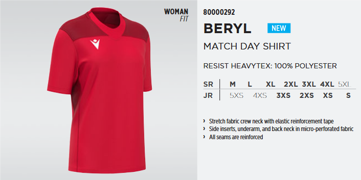 80000292 - Beryl Match Day Shirt, Rugby, Woman Fit