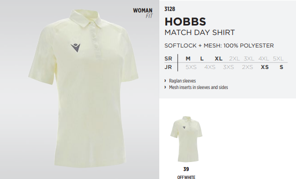 3128 - Hobbs Match Day Shirt Short Sleeve Cricket Woman Fit