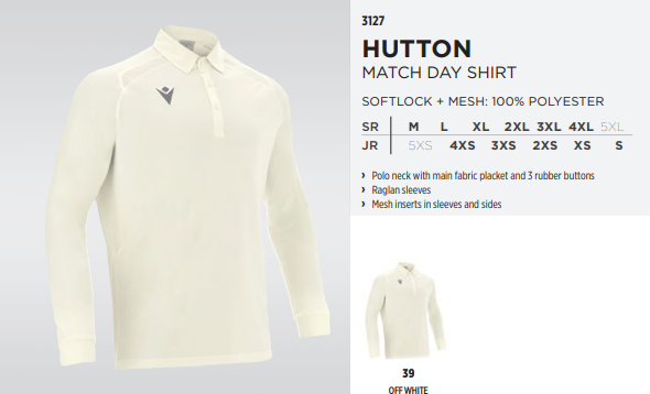 312739 - Hutton Match Day Shirt Long Sleve Cricket