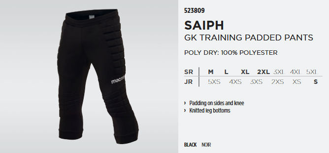 523809 - Saiph Goalkeeper Training Padded Trousers