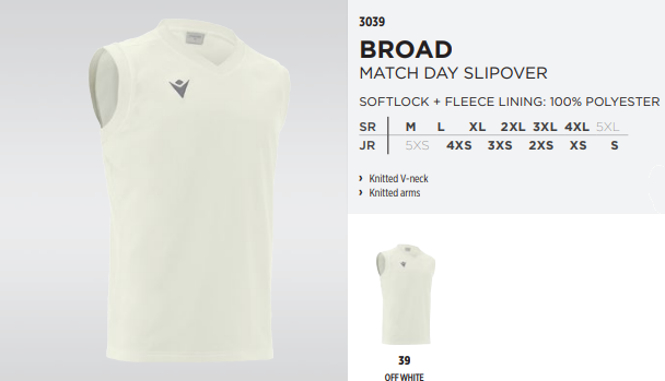 3039 - Broad Match Day Slipover Cricket