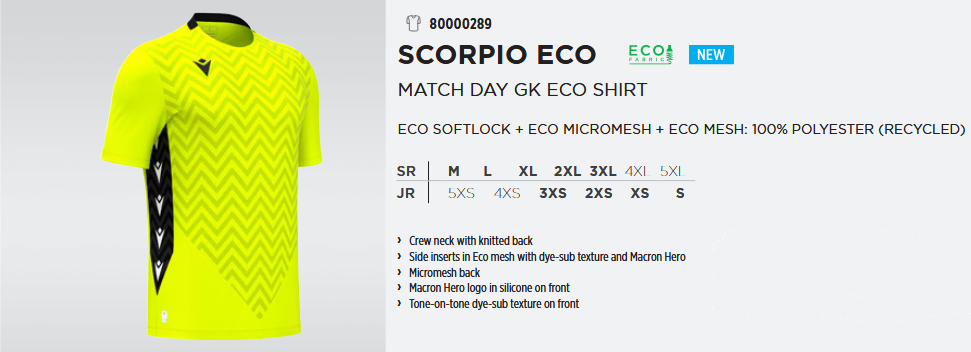800000289 - Scorpio Eco Match Day Goalkeeper Eco Shirt